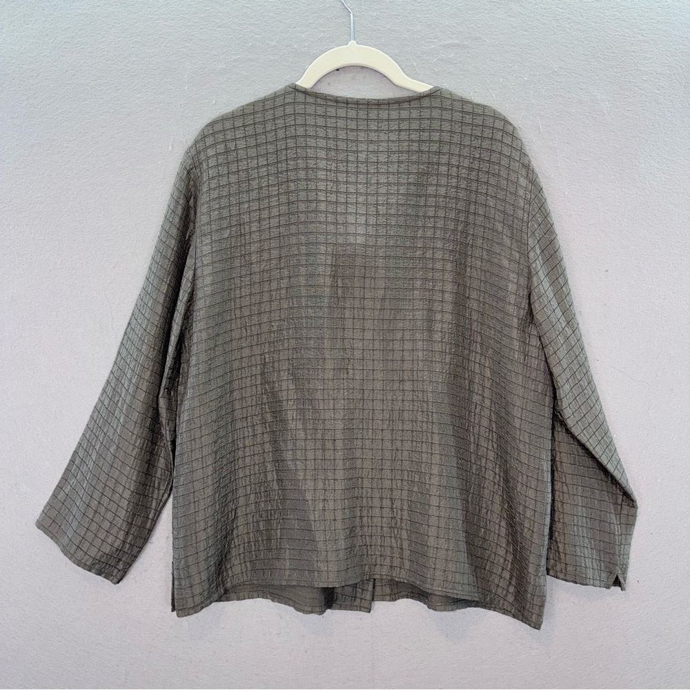 Eileen Fisher - women’s Silk Linen Jacket mandarin neck Button closure Blouse M - Picture 7 of 7